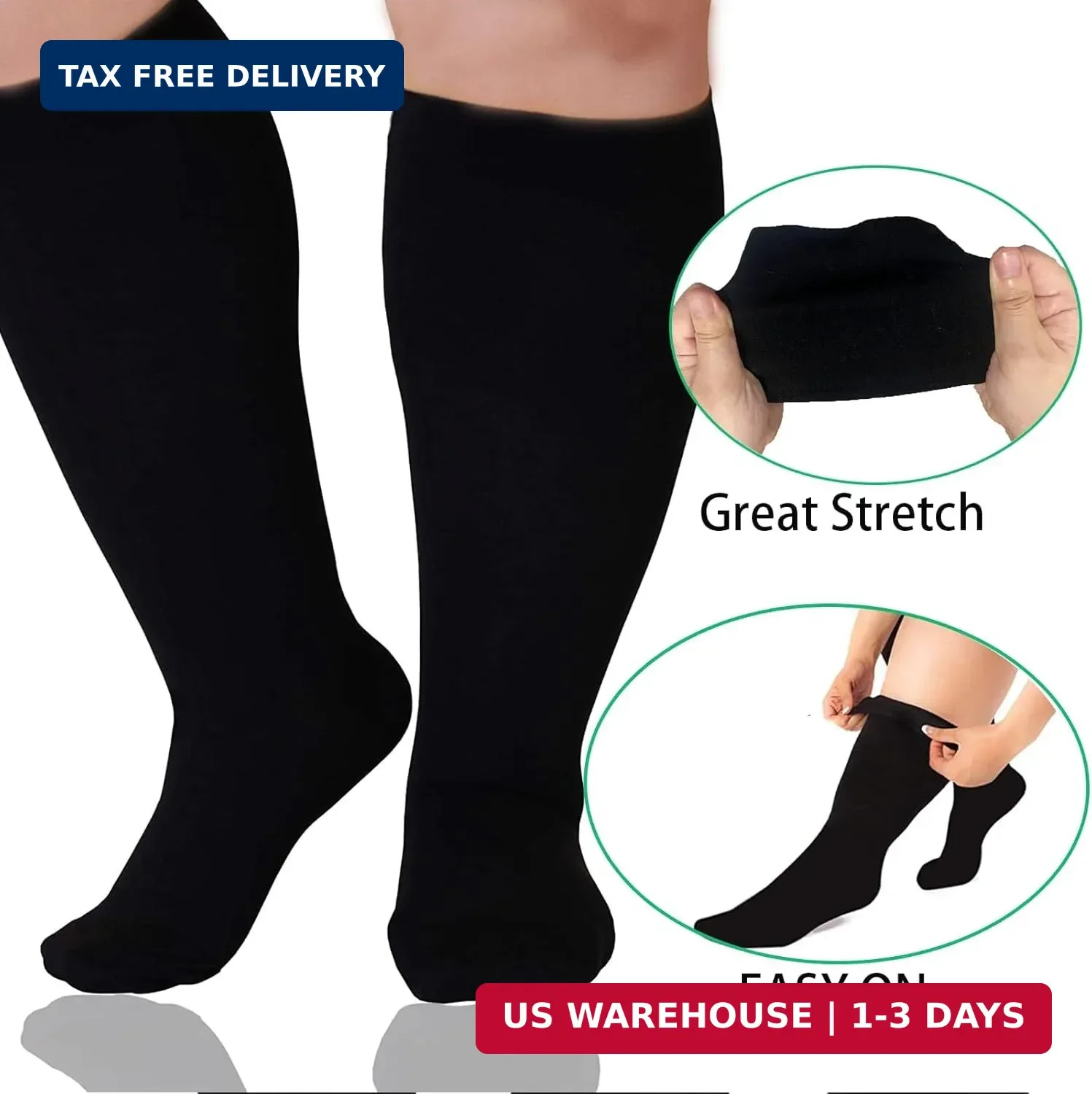 3/4 Pairs Plus Size Compression Socks for Women and Men Wide Calf 20-30mmhg Extr