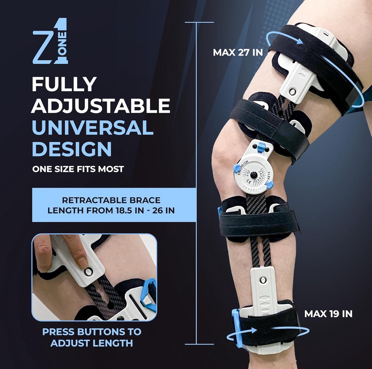 Z1 K10 Eco Hinged ROM Knee Brace – Carbon Fiber Post Op Knee Immobilizer Ligh…