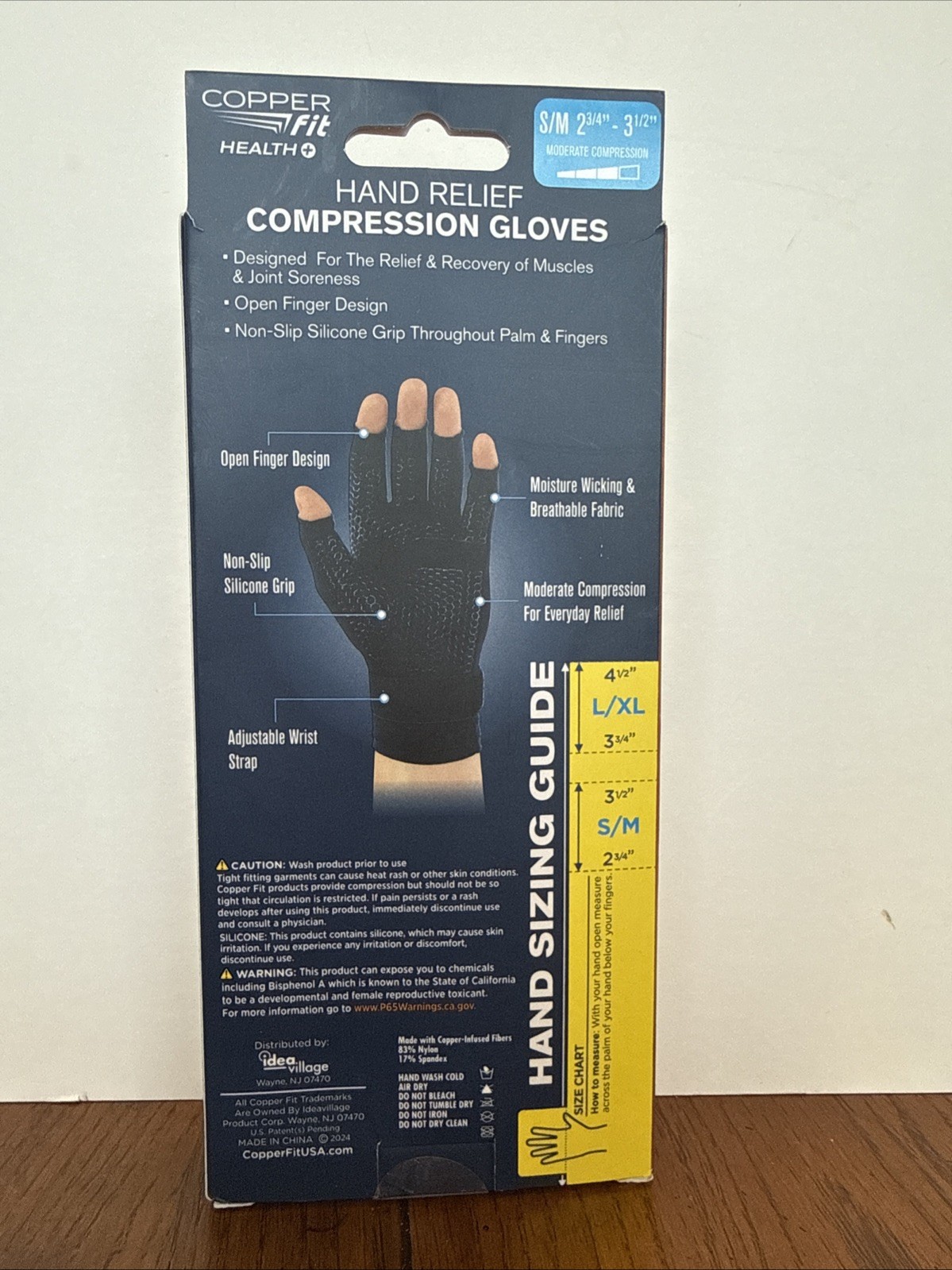 Copper Fit Hand Relief Compression Gloves S/M Arthritis Pain Relief Black New