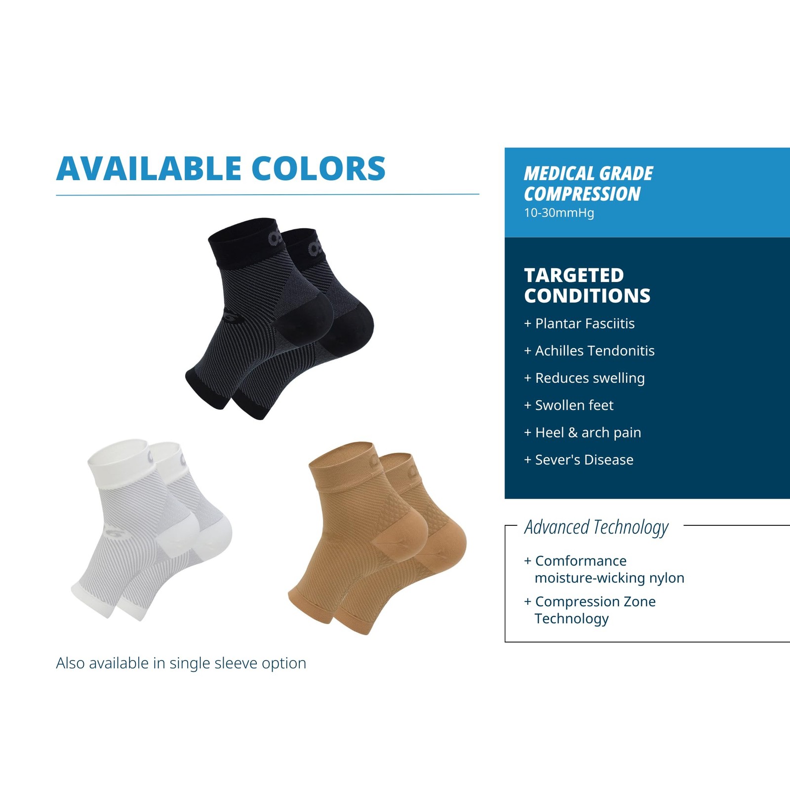 FS6 Plantar Fasciitis Foot Sleeves 1 Pair Heel Arch Pain Support Relief