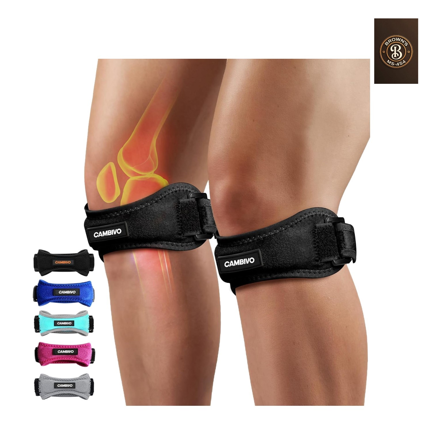 2 Pack Patella Tendon Knee Straps, Knee Brace for Women & Men with Extra Stra…