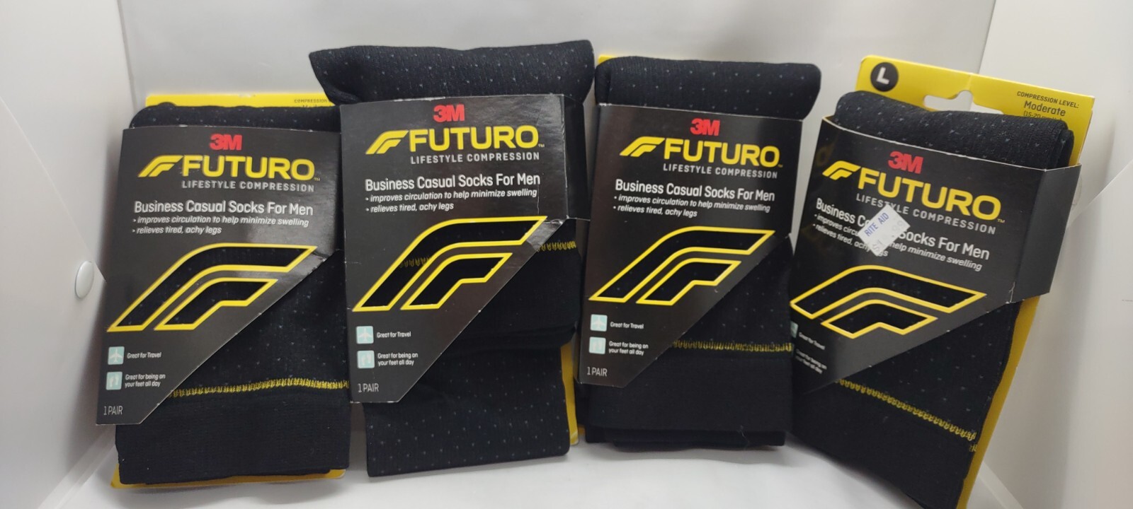 Futuro Large Moderate Compression Business Casual Socks For Men 4 Pk Black