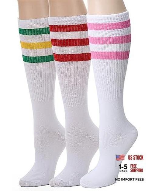 Knee High Tube Socks: Over the Calf One Size C05-3pairs Green Yellow/Pink/Red