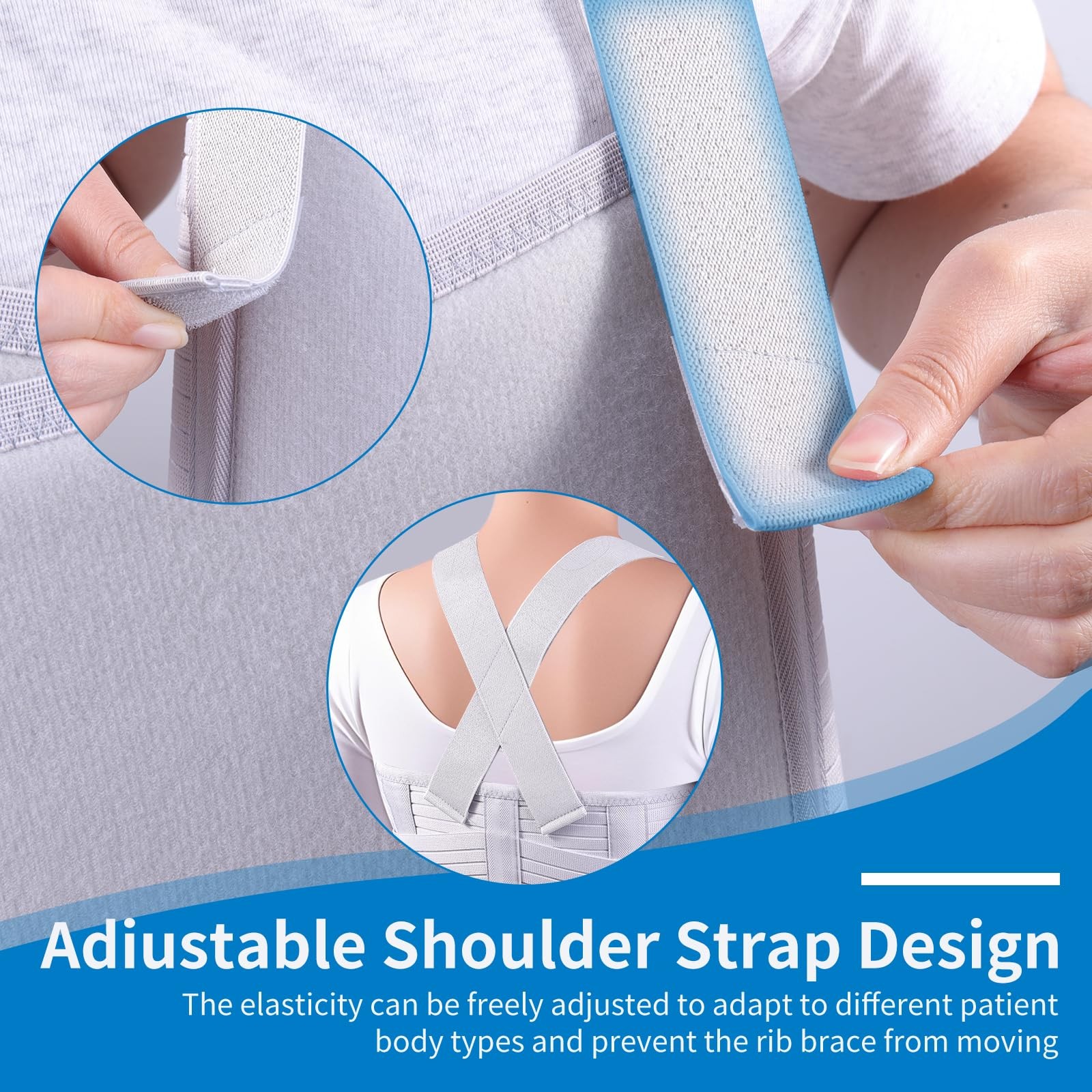 Broken Rib Brace Belt Elastic Support Chest Fractures Sternum Grey Size L