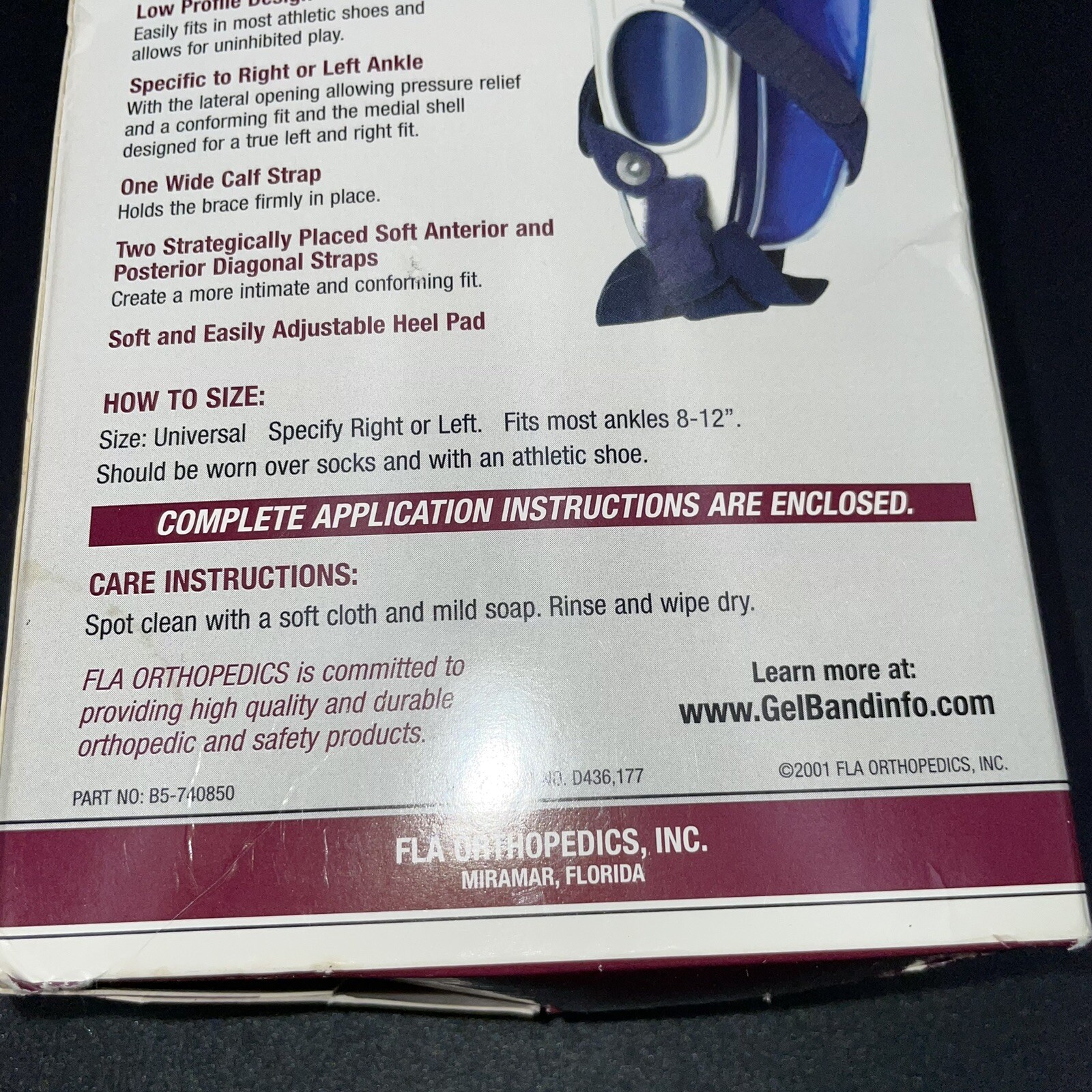 FLA Orthopedics Gel Brand Ankle Brace B5-740840 Gel Band Right Foot