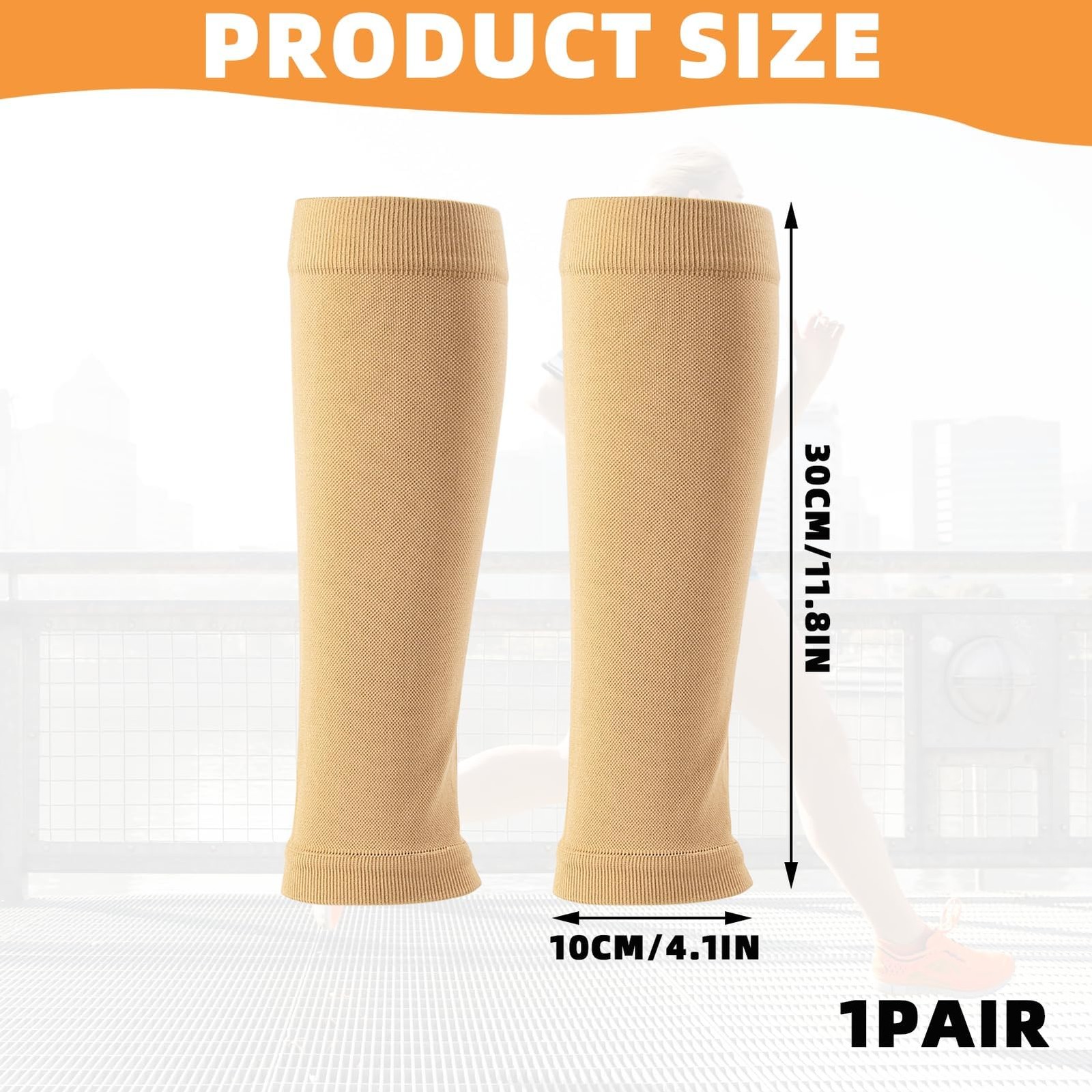 2 Piece Compression Sleeves for Women Calf, Leg One Size, Skin tone