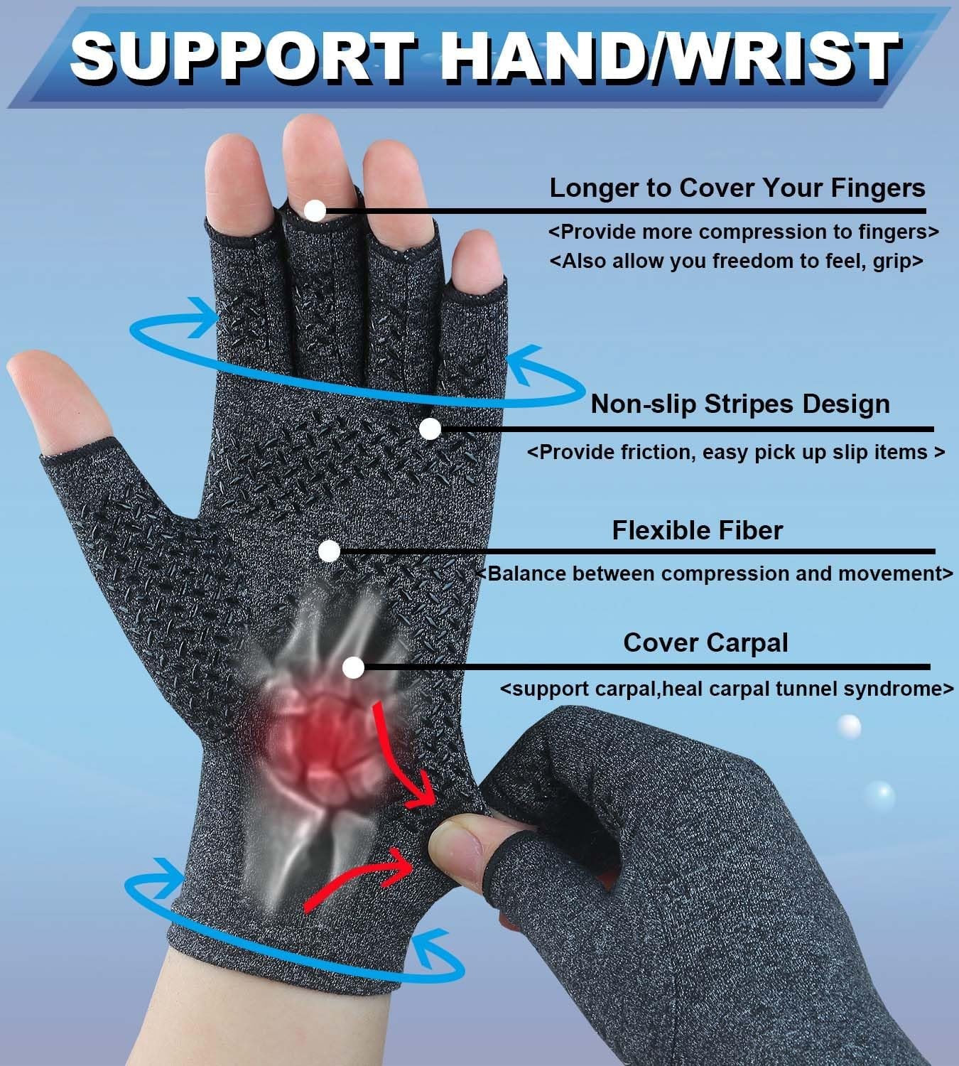 4 Pair Compression Gloves for Carpal Tunnel Pain Fingerless Arthritis Hand Glove