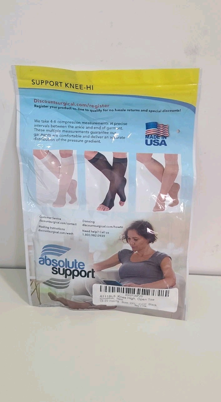 Made in USA Sheer Compression Socks Women 15-20 mmHg Support Stockings Black 2XL
