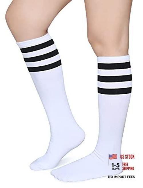 Triple Stripes Soft Cotton Knee High Tube Socks for One Size Z03-black/White