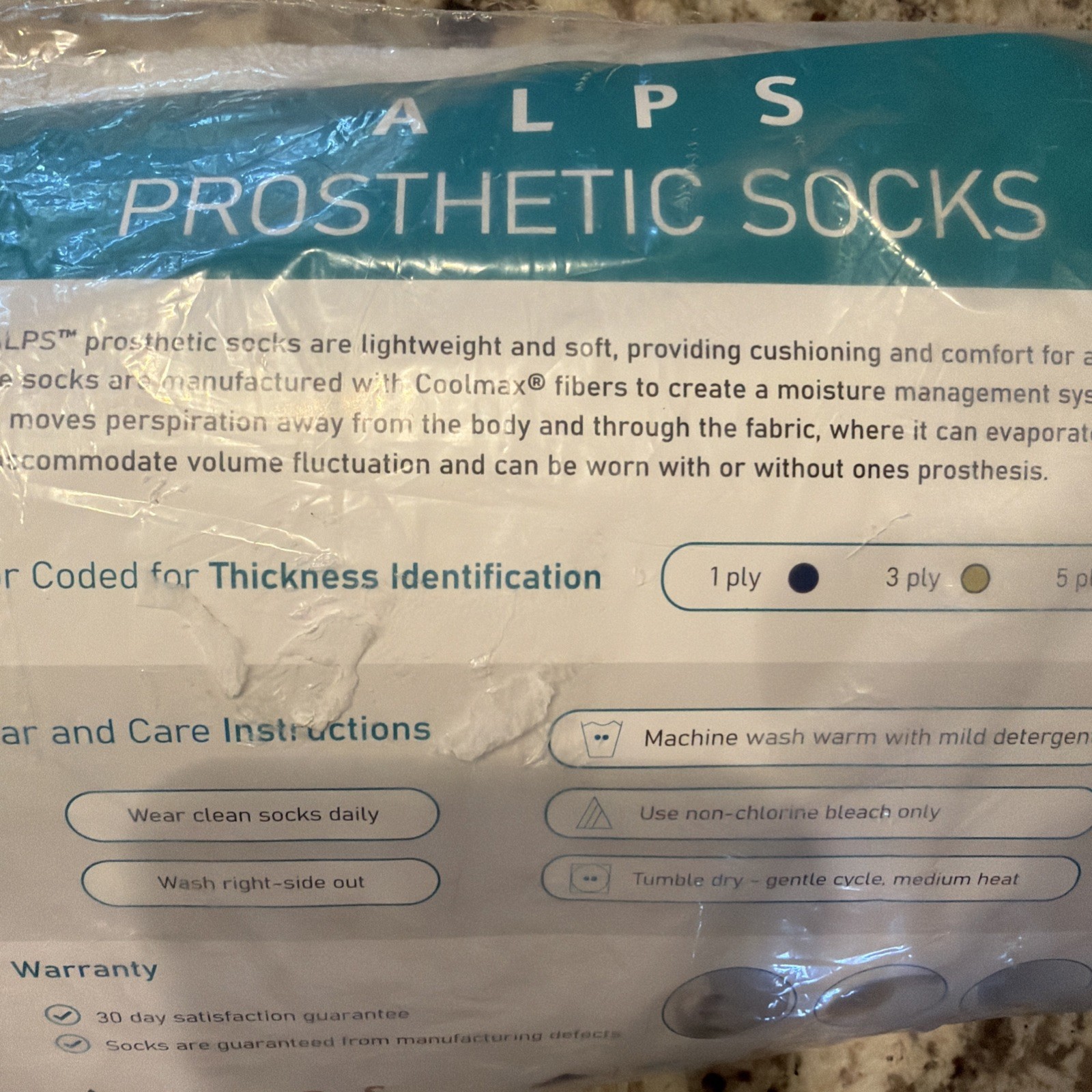 Bundle of 12 ALPS Prosthetic Coolmax Sock MED Short w/ hole NEW Factory Sealed
