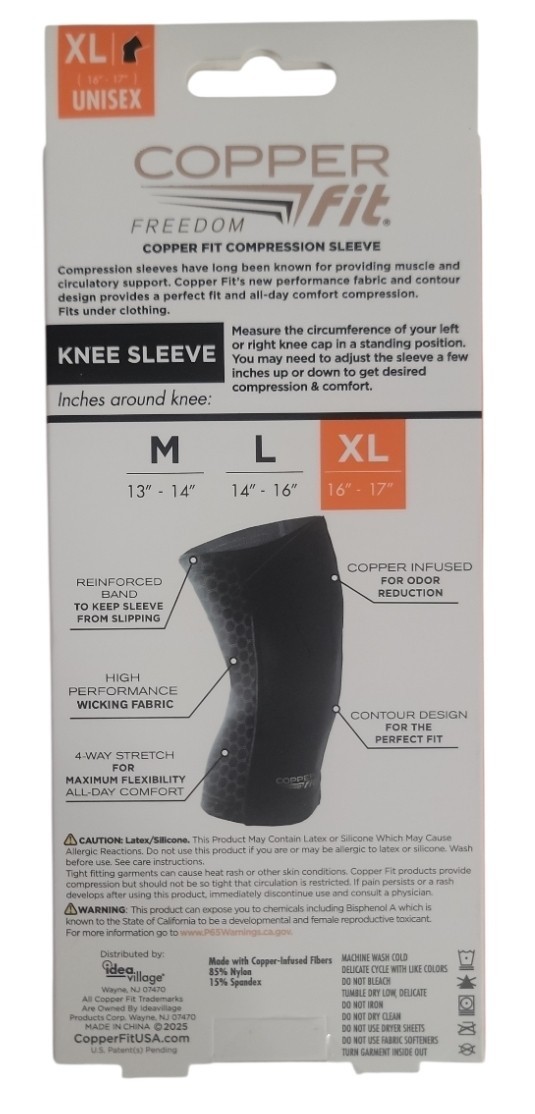 Copper Fit Freedom Copper Infused Knee Compression Stretch Sleeve 1-PACK: L-XL
