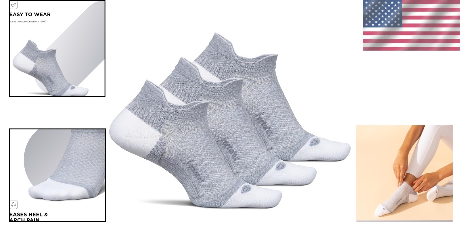 Breathable Athletic Socks Large Gray 3-Pair Plantar Fasciitis Relief No Show