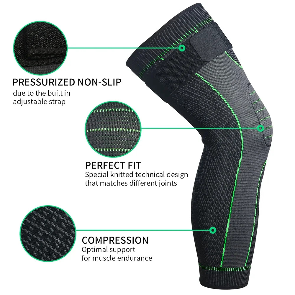 1/2Pcs Full Leg Compression Sleeve with Compression Strap for Women Men Long Leg