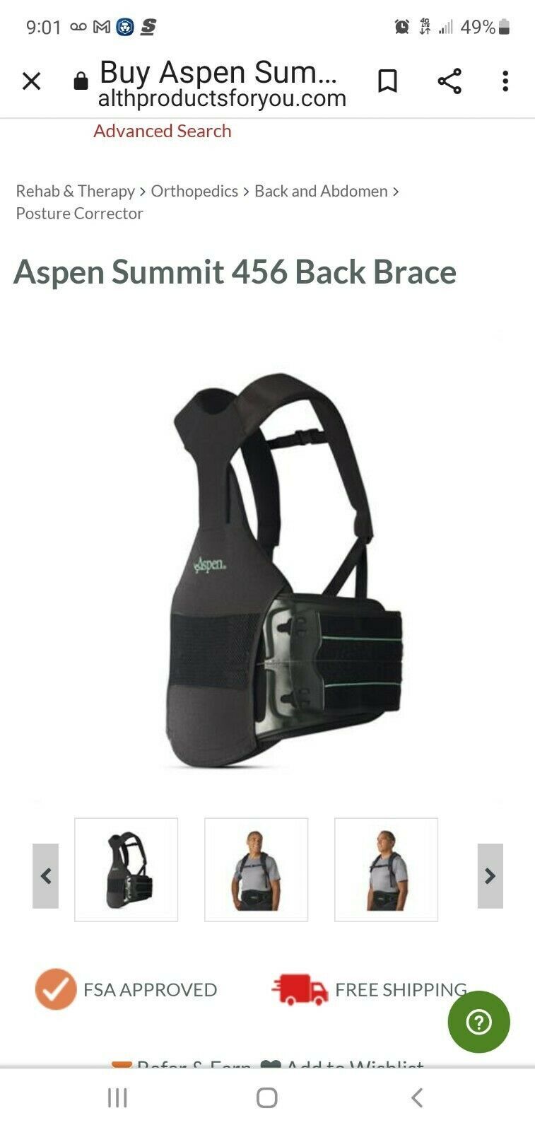Summit 631 Lumber Support Back Brace Black Size Small by Aspen Medical