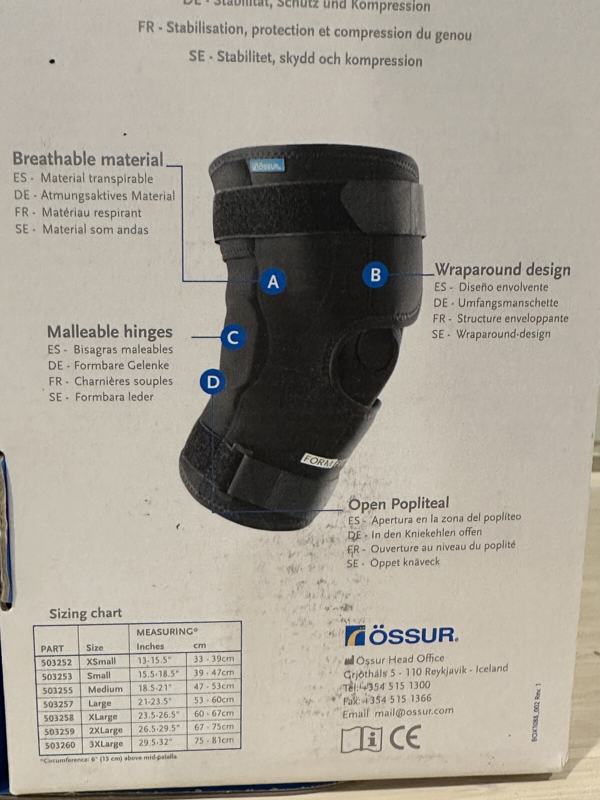Ossur Formfit MCL Knee Brace Right MEDIUM With Single ROM Lateral Hinge Injuries