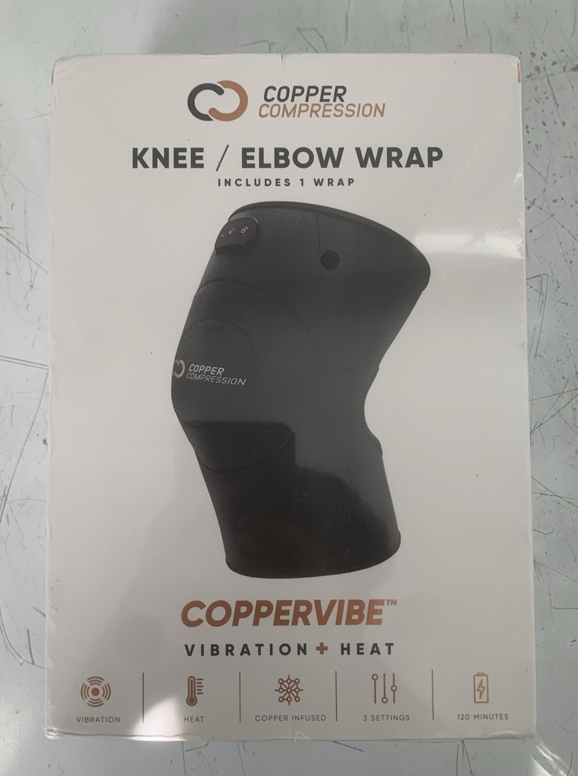 CopperVibe Vibration + Heat Therapy Knee/Elbow Brace Support One Size New Sealed