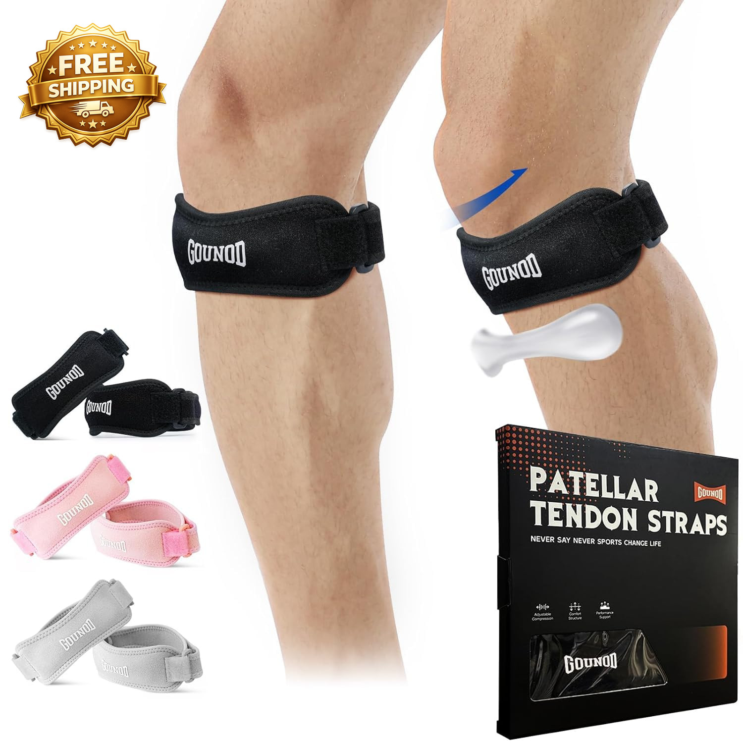 Patellar Tendon Support Strap 2 Pack Knee Strap for Knee Pain Relief Patella