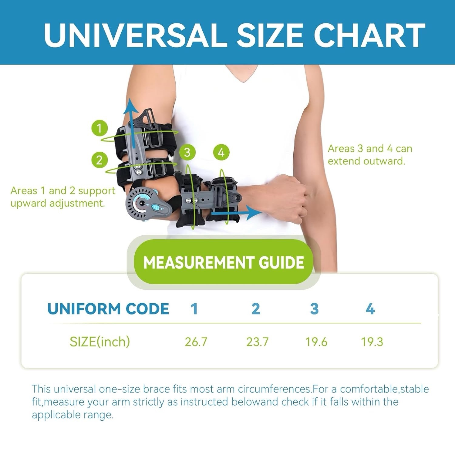 Hinged ROM Elbow Brace, Adjustable Post-Op Splint Stabilizer Left 2974N