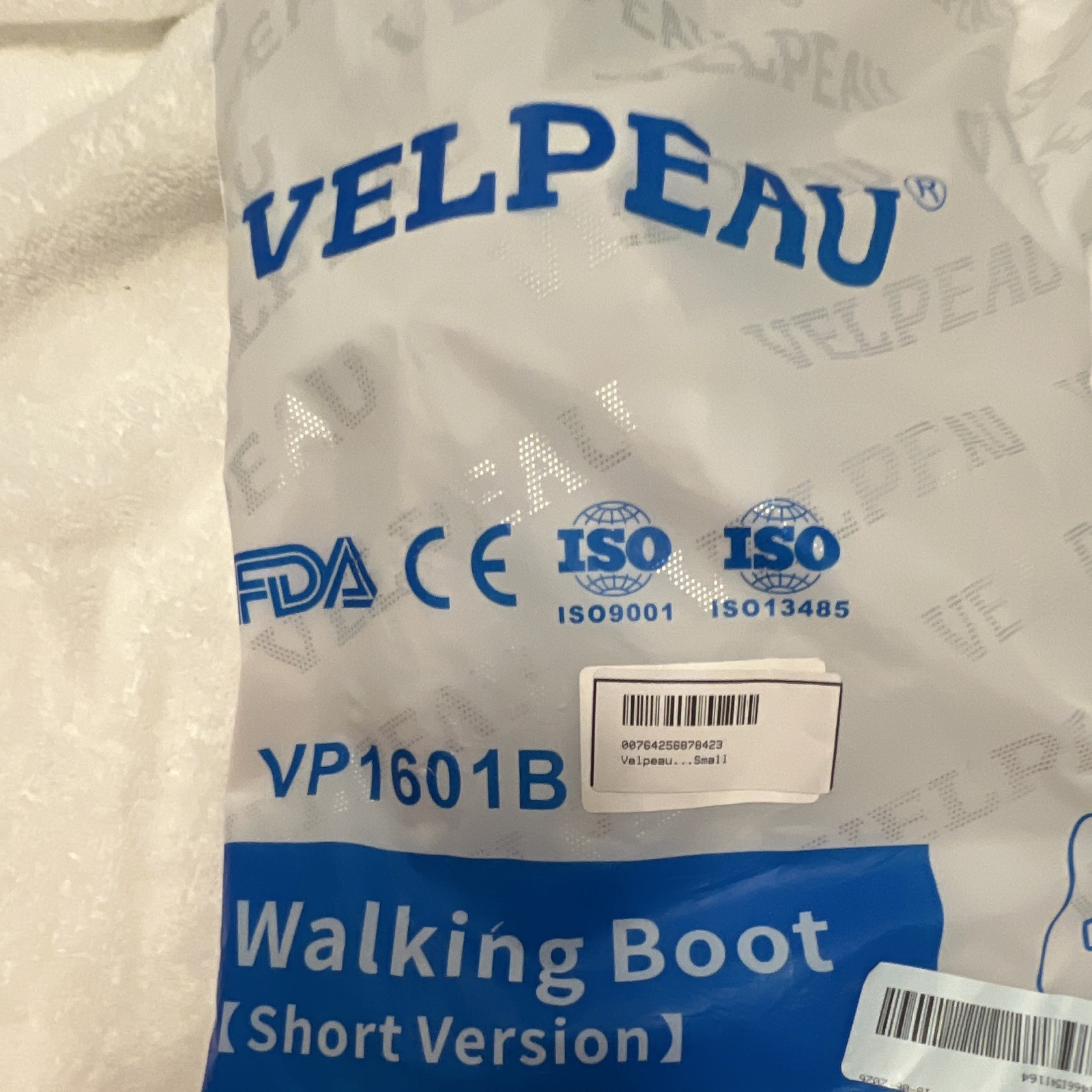 Velpeau Walking Boot Short VP1601B Size S Foot/Ankle Adjustable Blue/Gray