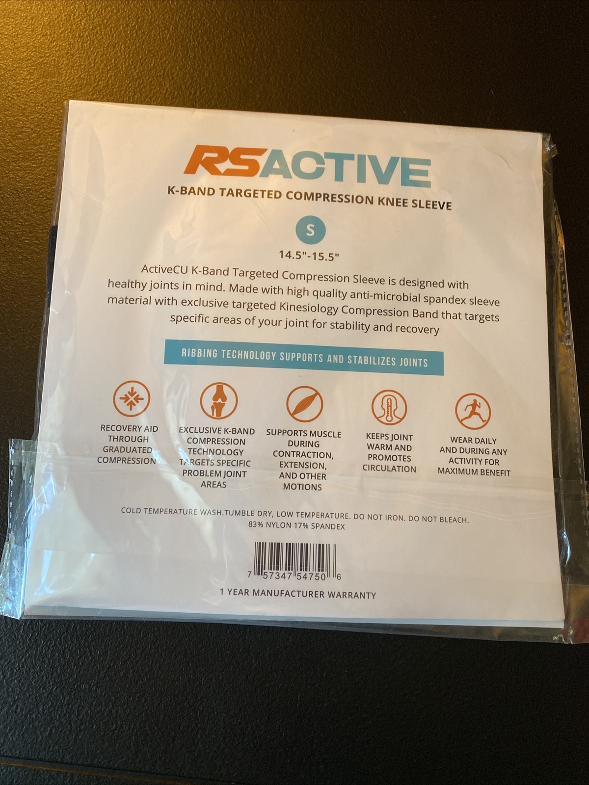 RSActive K-Band Targeted Compression Knee Sleeve Size S Brand New M