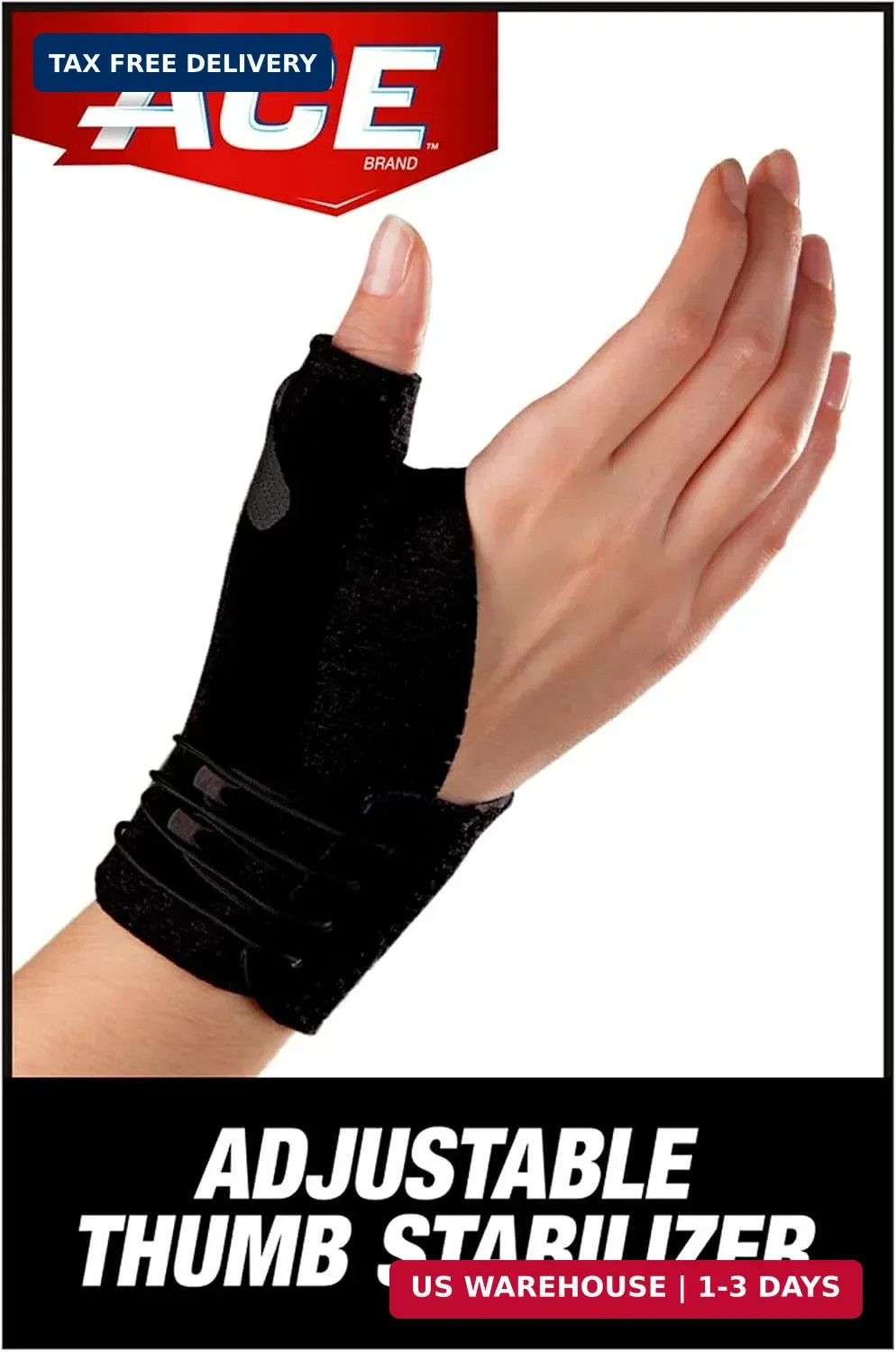 ACE Brand Deluxe Thumb Stabilizer, Adjustable, Black, 1/Pack