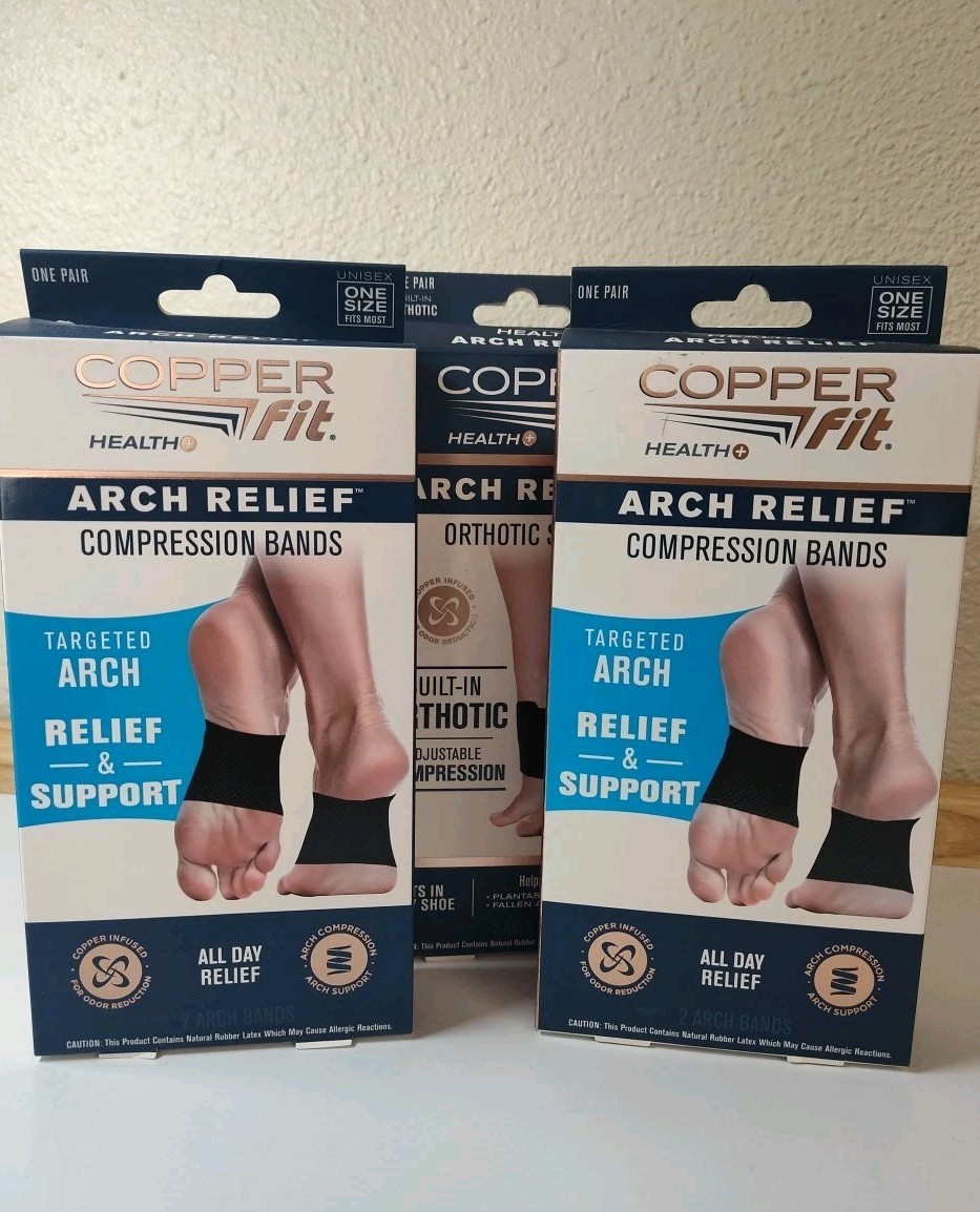 3 Pack Copper Fit Health Unisex Arch Relief Plus Built-In Orthotic Support Black