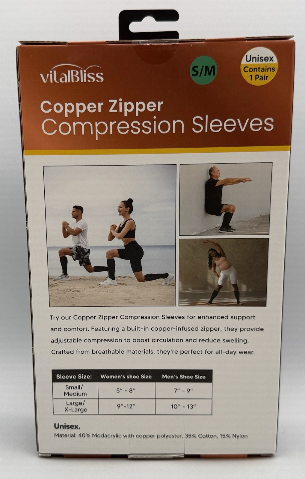 Copper Infused Compression Socks Open Toe and Zipper Closure Shoe Size 7”-9” S/M
