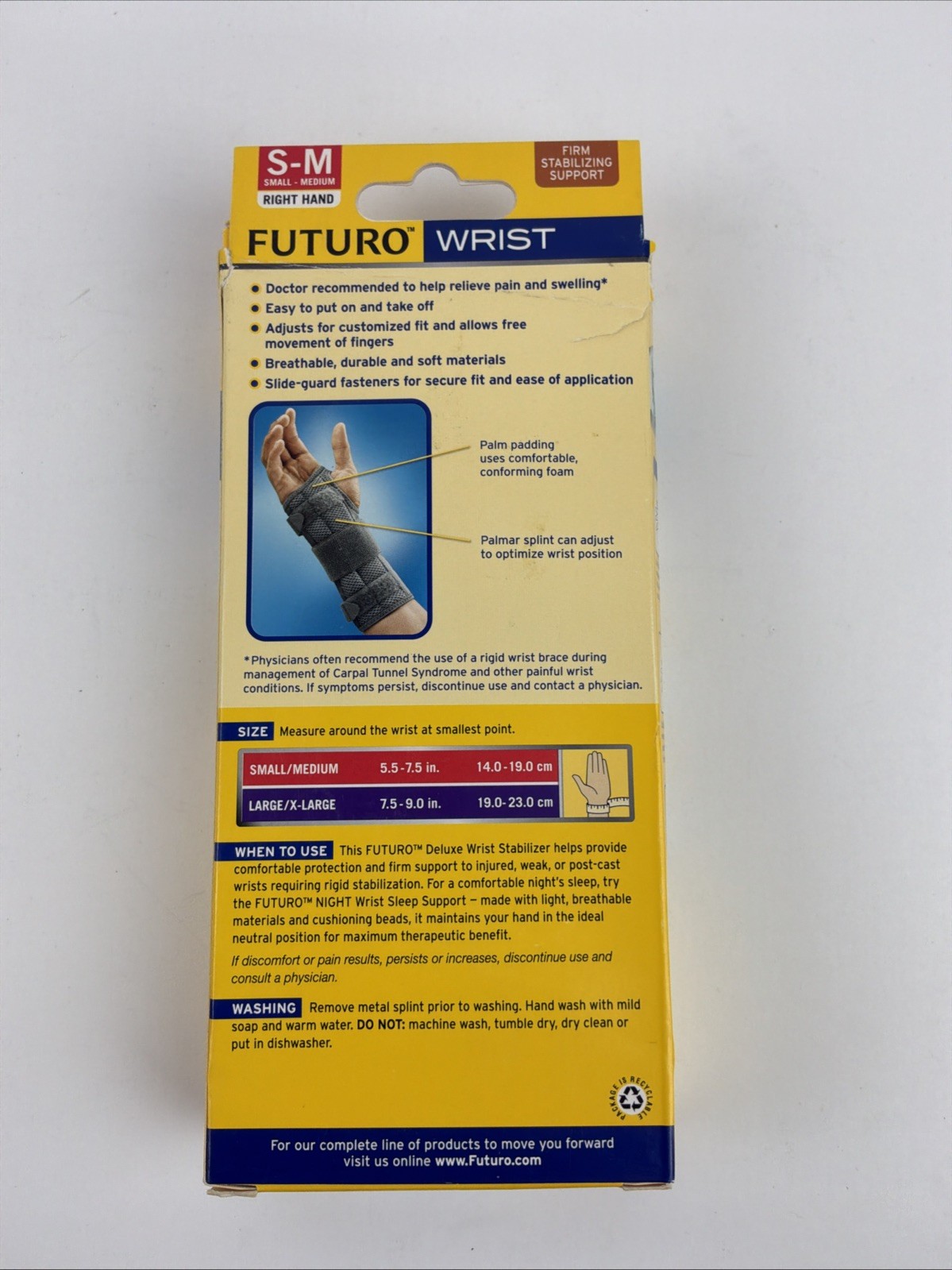 Futuro Right Hand Small Medium Wrist Stabilizer Grey 09090 New In Box