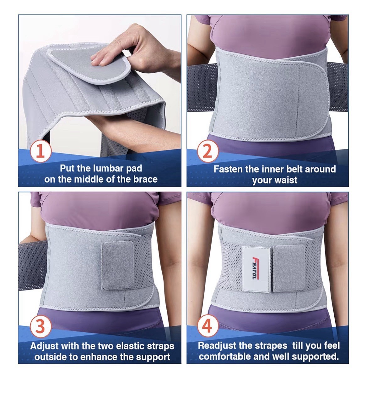 FEATOL Lumbar Support Back Brace. NEW in Box XXL 2X Adjustable Support