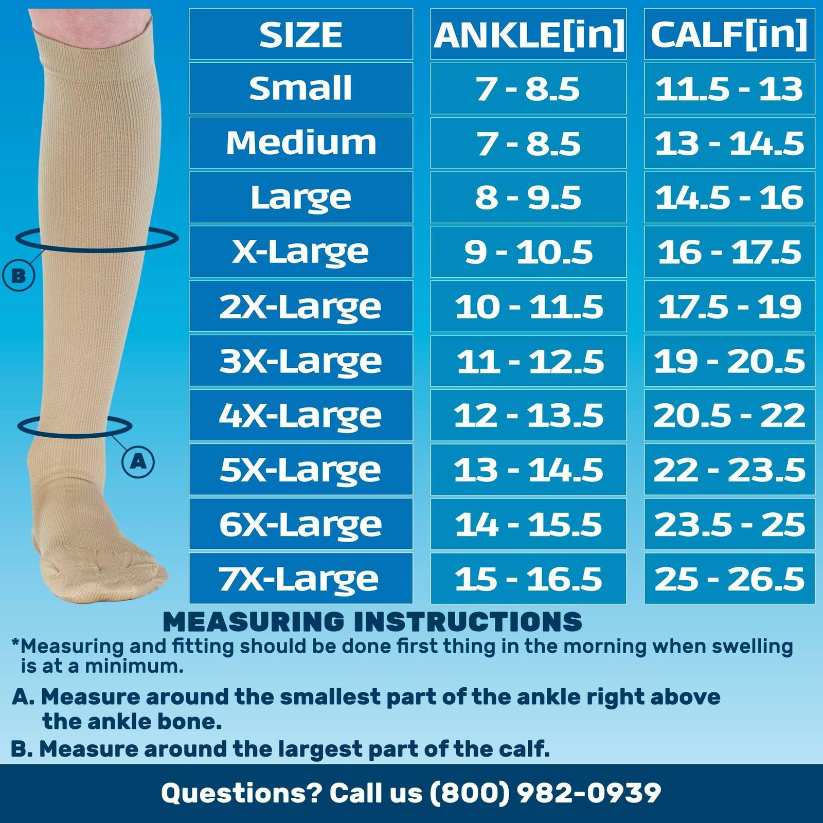 Cotton Knee High Compression Socks 20-30mmHg, Khaki Large