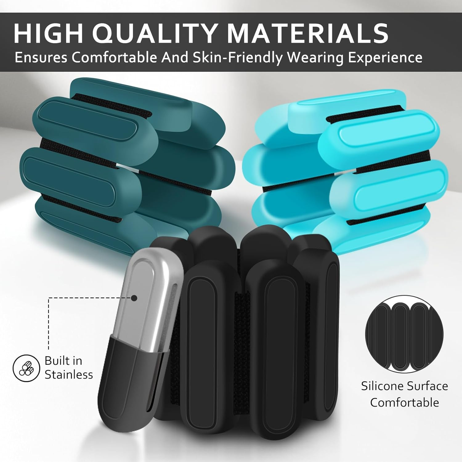 Adjustable Wrist & Ankle Weights Set of 2(1Lbs Each), Premium Silicone Wearable