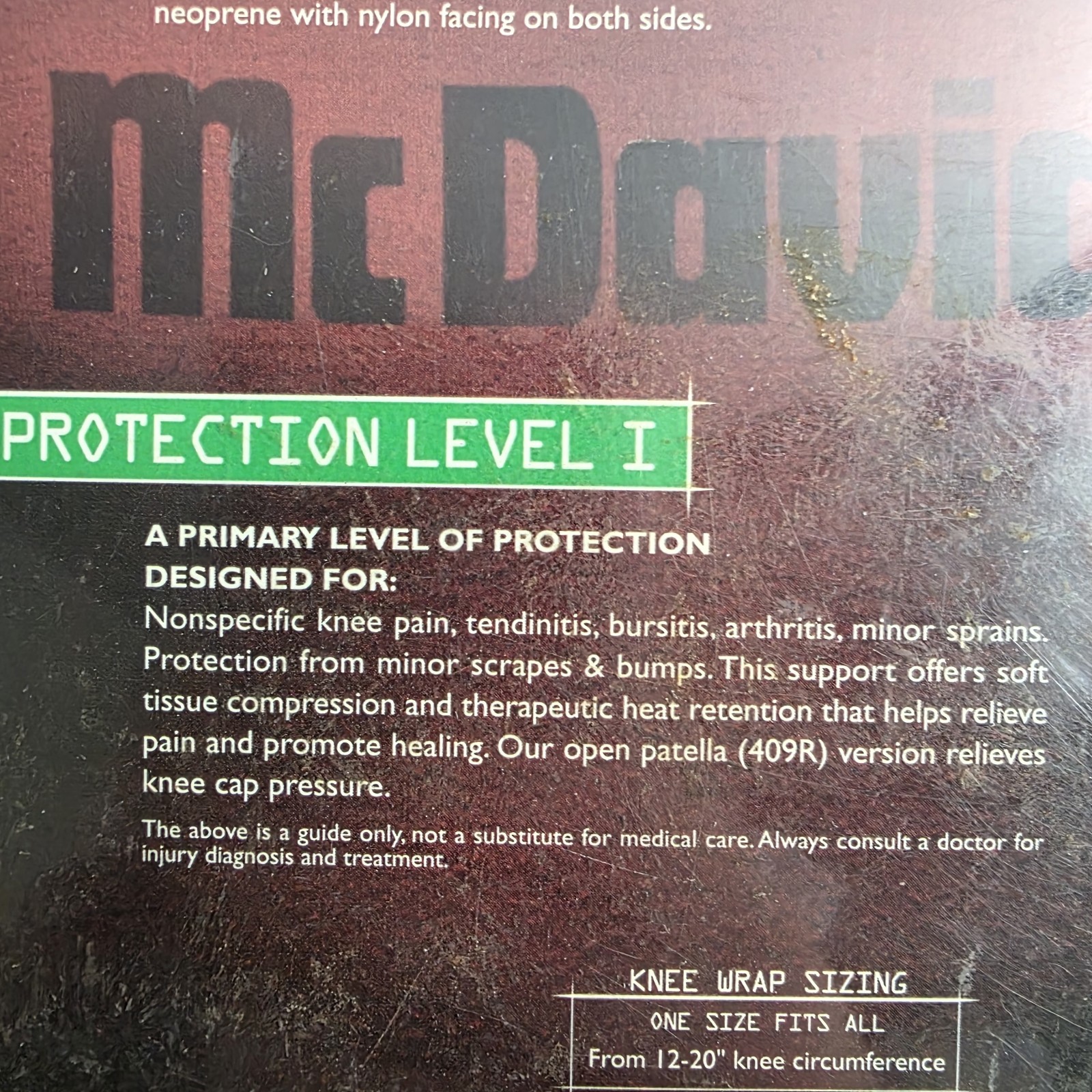 McDavid Knee Wrap Level 1 One Size Fit Adjustable #408R Thermal Neoprene USA NEW