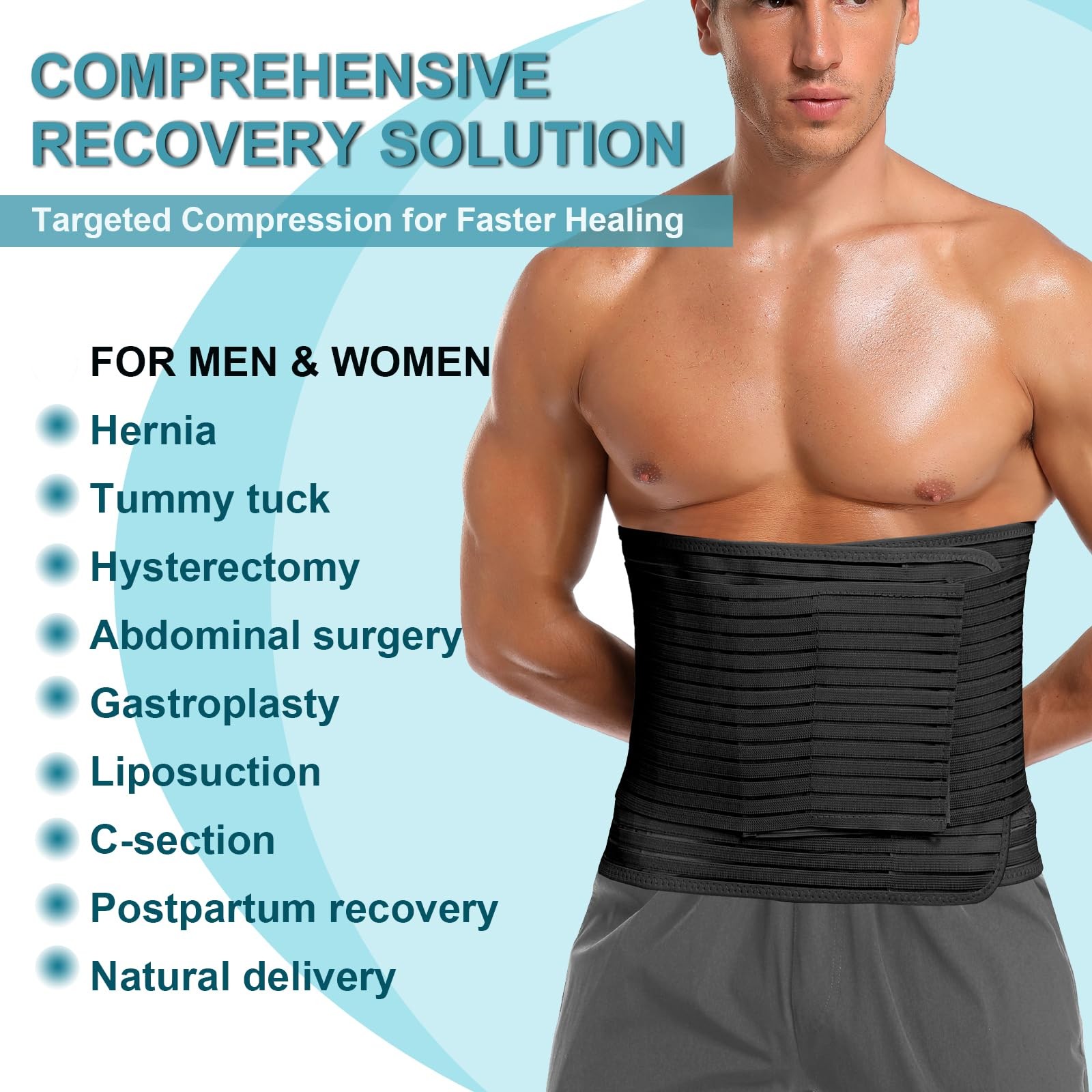 Abdominal Binder for Men & Women – Post Surgery Belly Band Adjustable Compres…