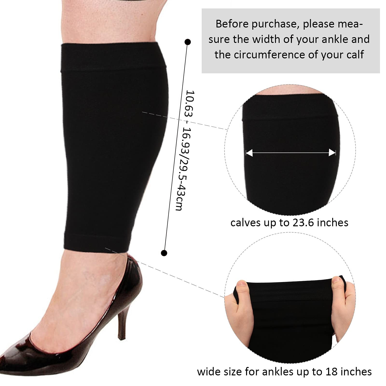 3 Pairs Plus Size Calf Compression Socks 20 Inches Wide 20-30mmHg Circulation