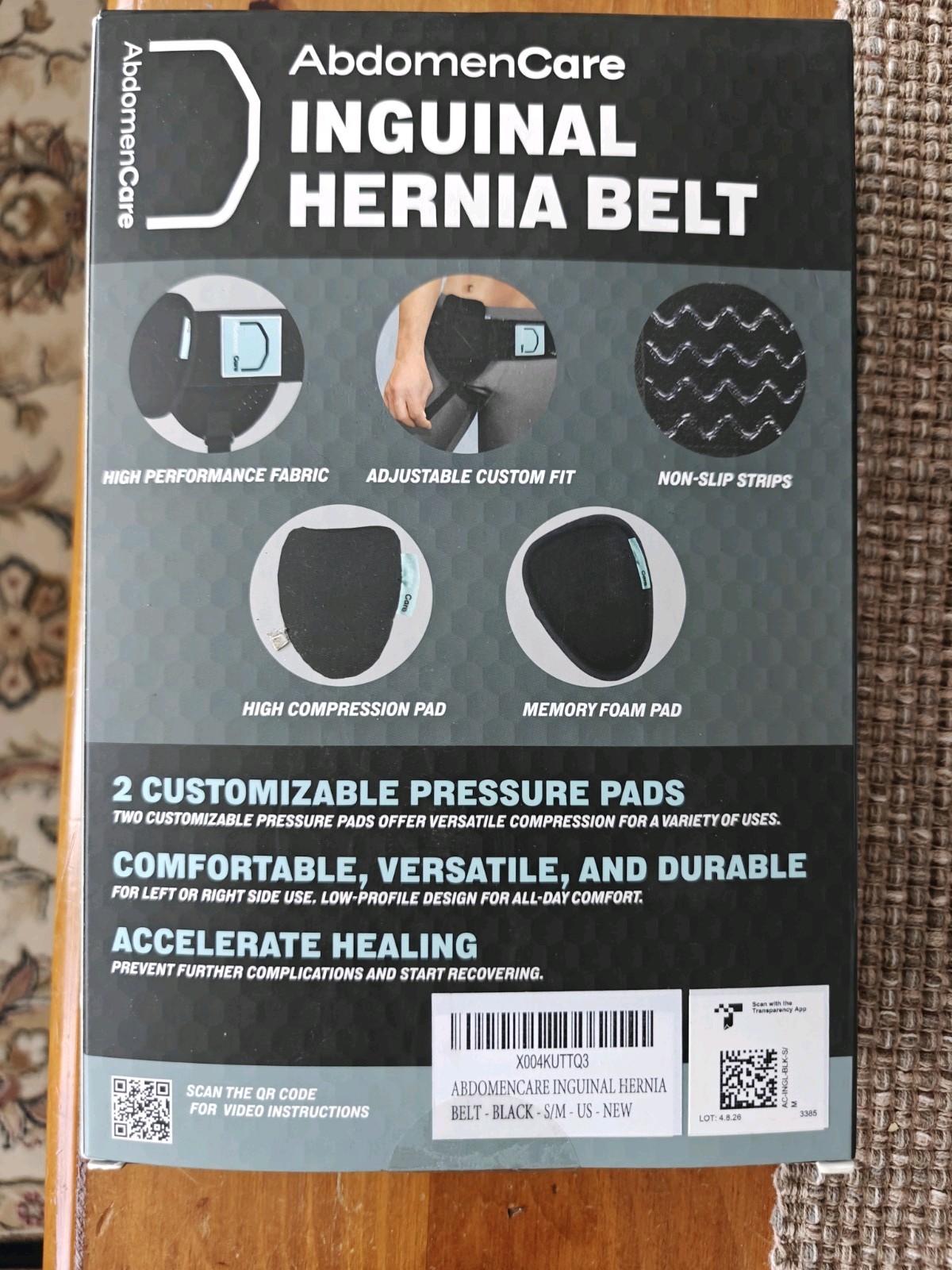Abdomencare Inguinal Hernia Support Belt with 2 compression pads (30 – 44 IN)