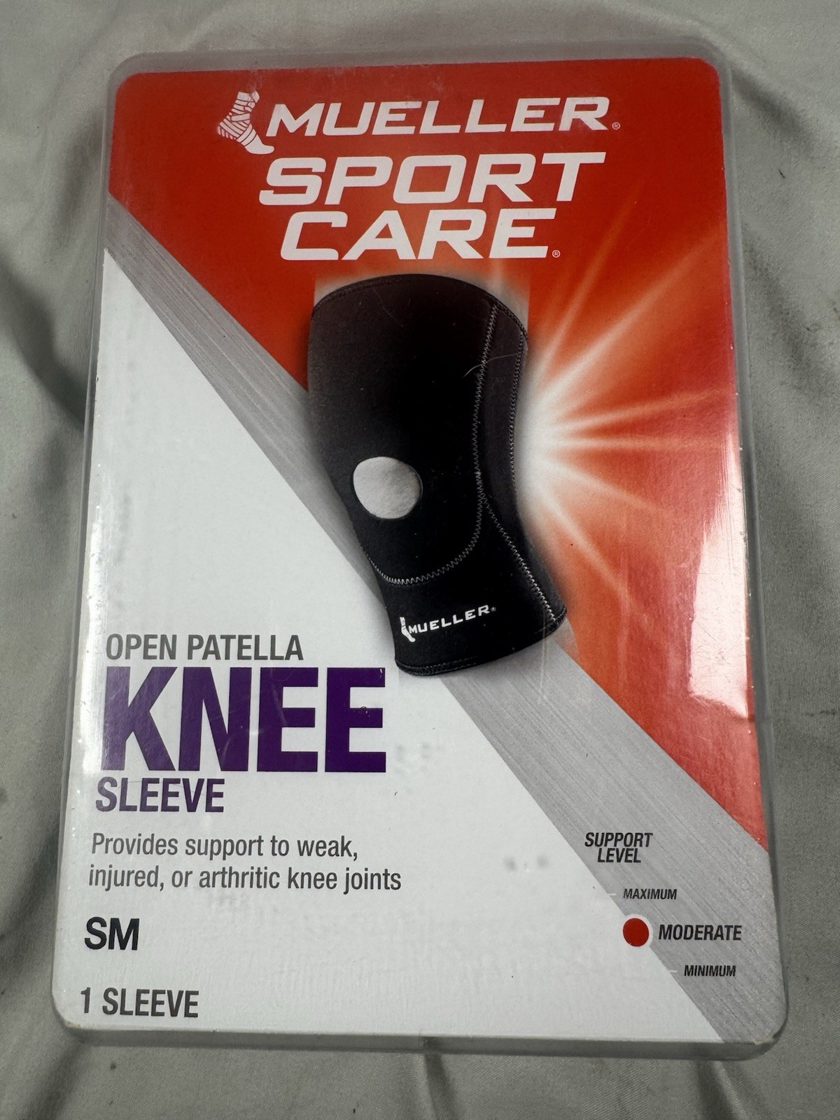 Mueller Sport Care Open Patella Knee Sleeve Brace SM Black Neoprene Support NIB