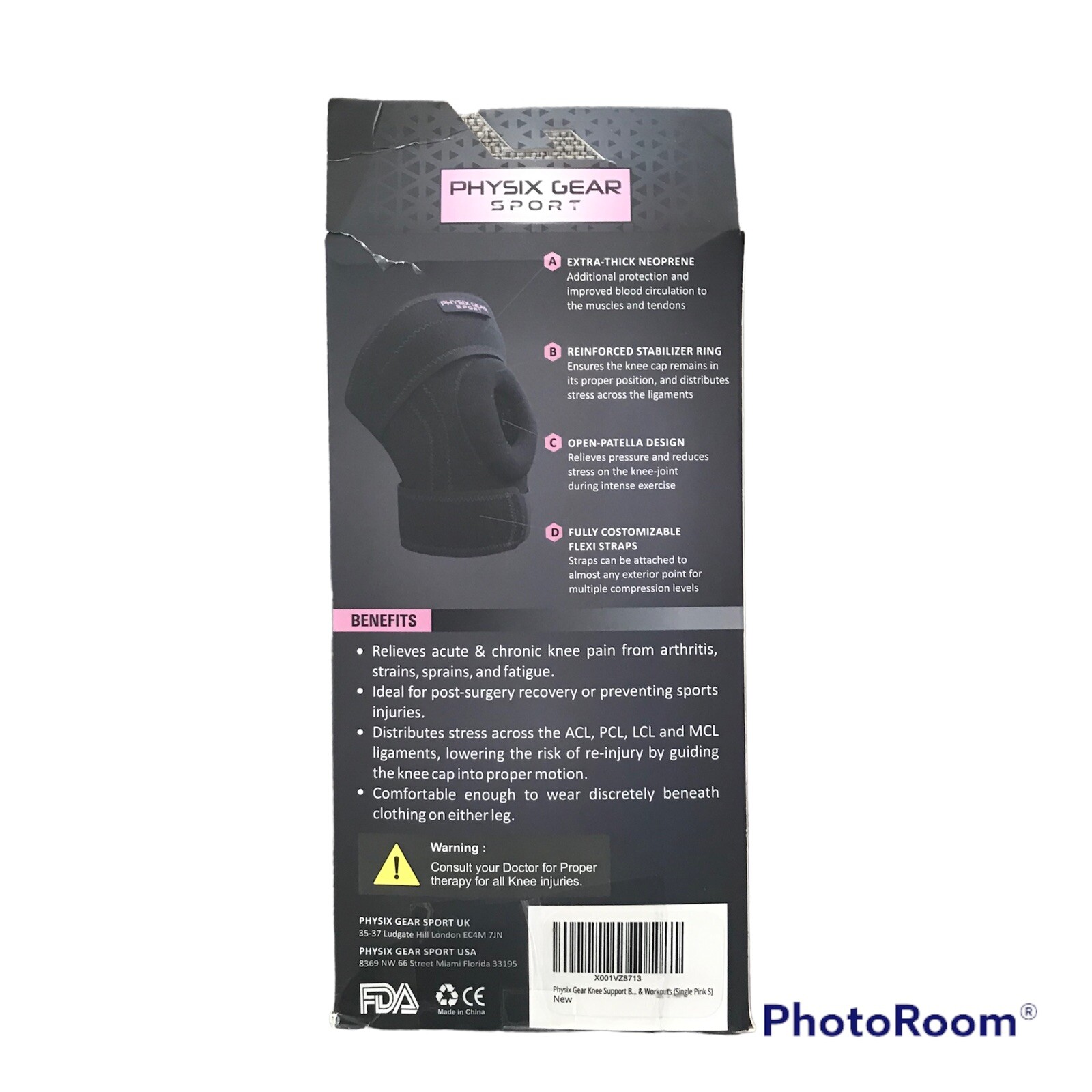 Physix Gear Sport Compression Knee Sleeve Support Brace Black Small New