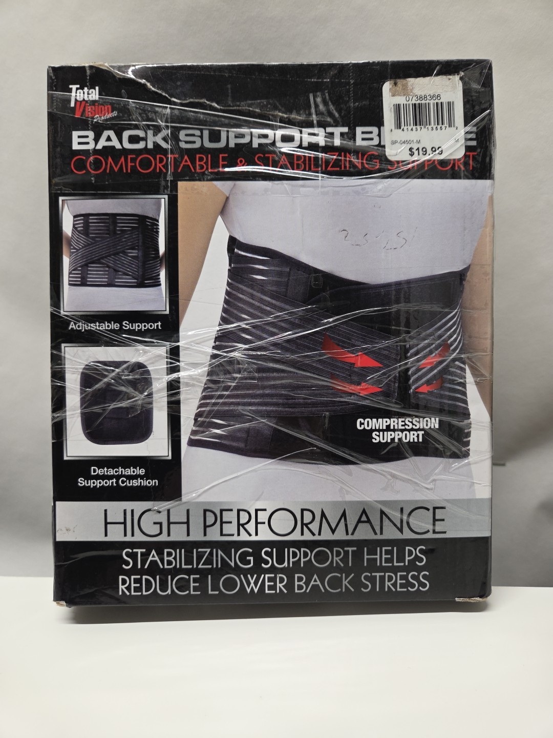Total Vision Back Support Brace Size M Waist 38-41.5” New Damaged Box