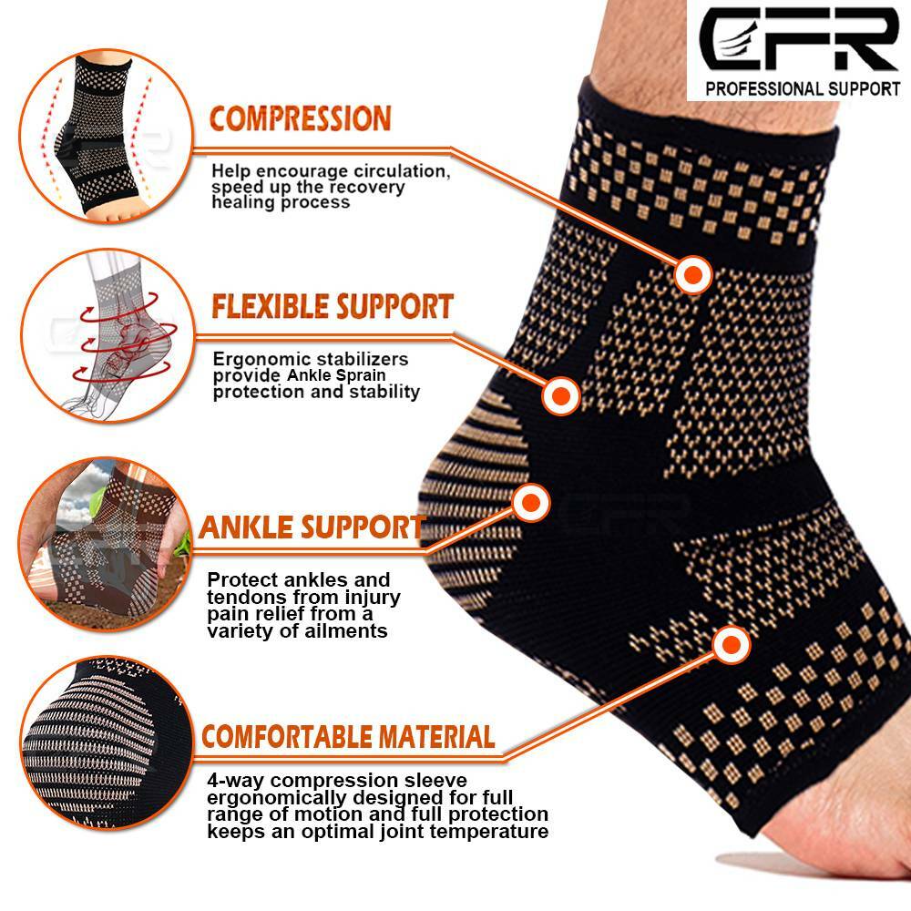 Copper Ankle Support Brace Compression Sleeve Foot Pain Relief Jogging Sprain HG