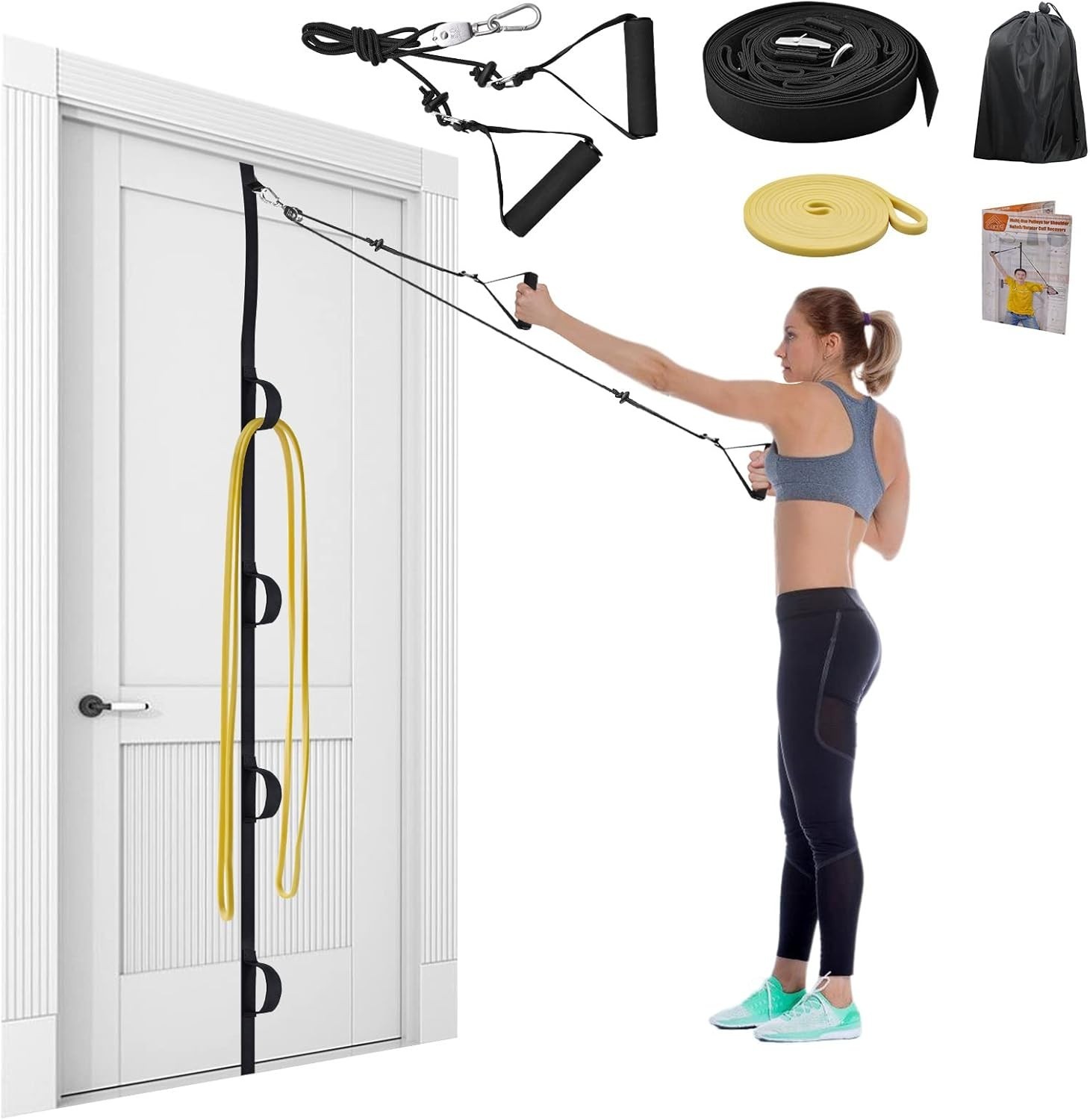 Shoulder Rehab Pulley System with Foam Handles│Arm Pulley with Muti-Anchor Door