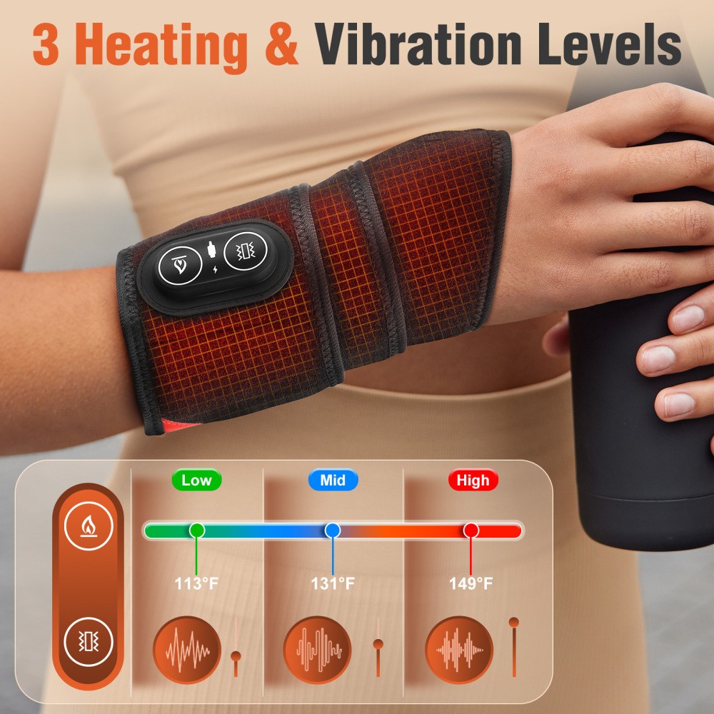 Electric Infrared Heated Wrist Wrap Brace Hand Massage Vibration for Pain Relief