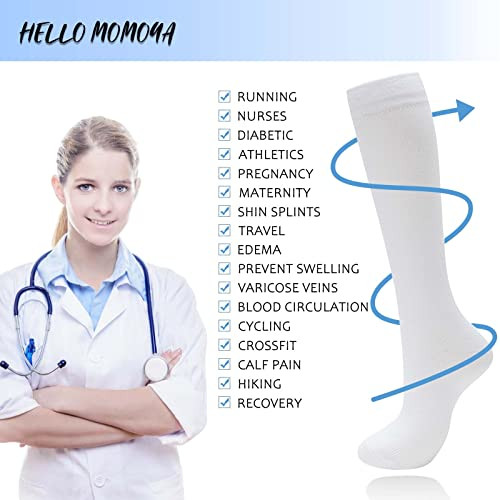 Compression Socks for Women Men Circulation Knee Large-X-Large 07-8 Pairs-white