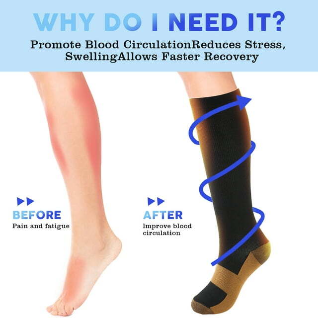 3PK Copper Compression Socks Support Hose Varicose Vein Edema Gradient Pressure