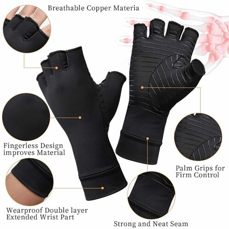 2 Pairs Copper Compression Arthritis Gloves Carpal Tunnel Joint Pain Relief Hand