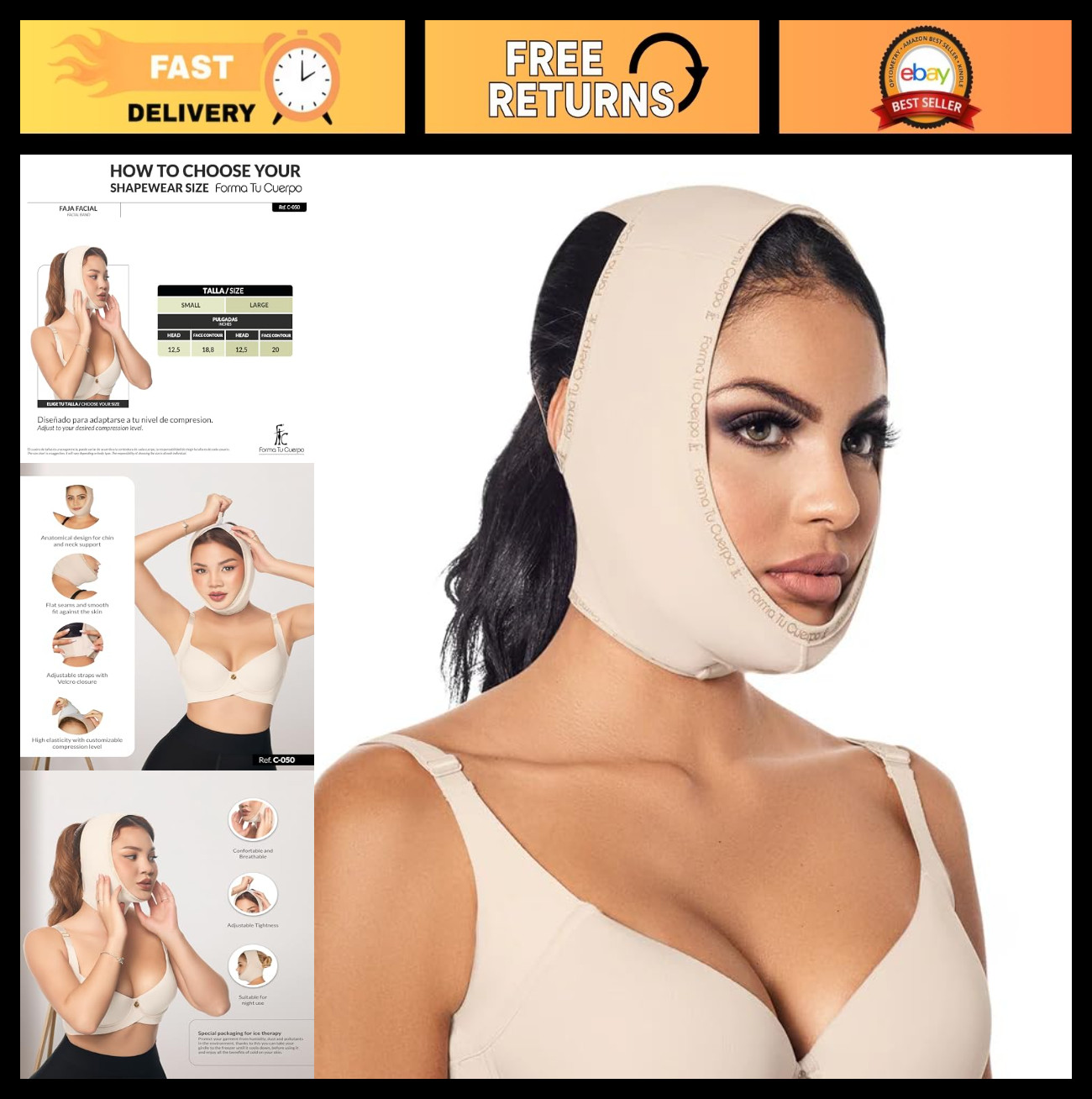 Premium Chin Strap with Foam Padding – Face Lift Compression for Double Chin, Ja