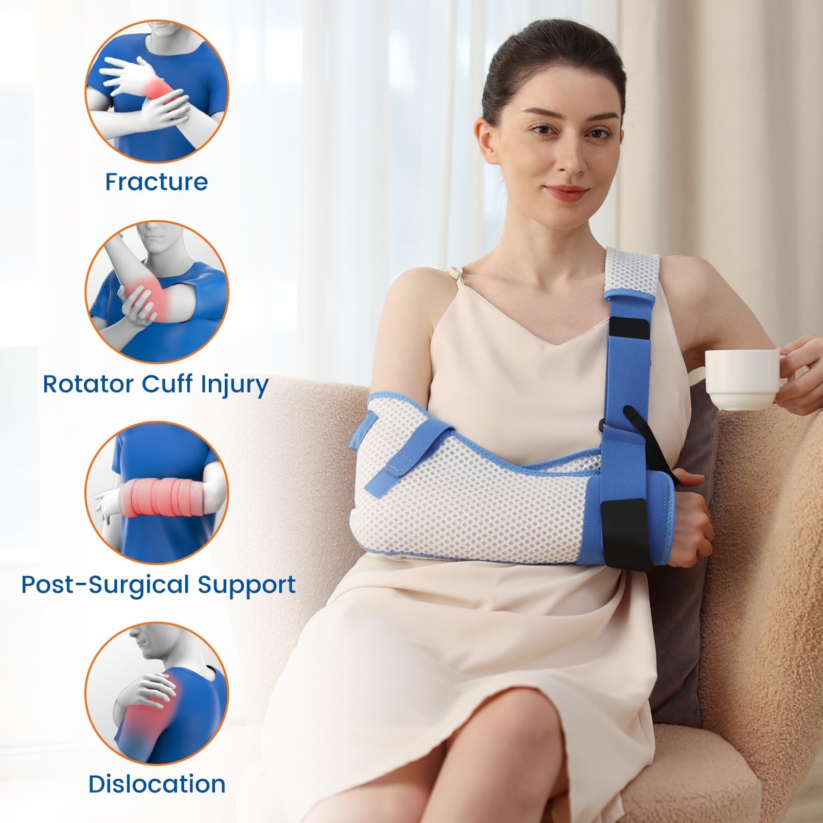 Arm Sling for Shoulder Injury with Waist Strap – Immobilizer Brace Support fo…