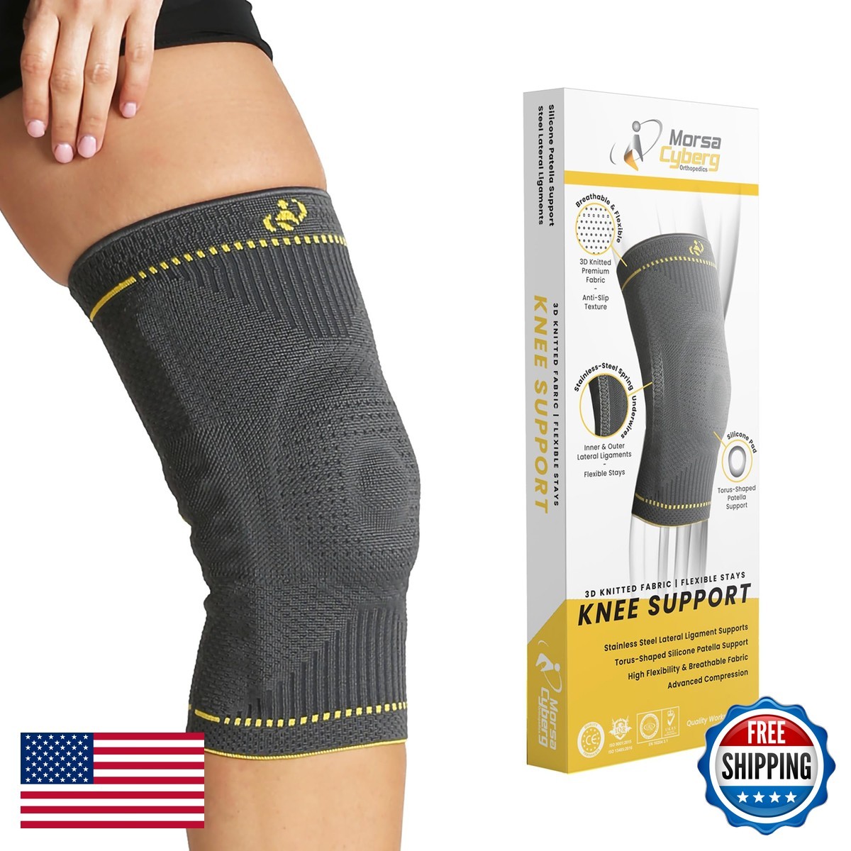 Morsa Cyberg Knee Support Brace, Stainless Steel Flexible Stays, Grey (Small)