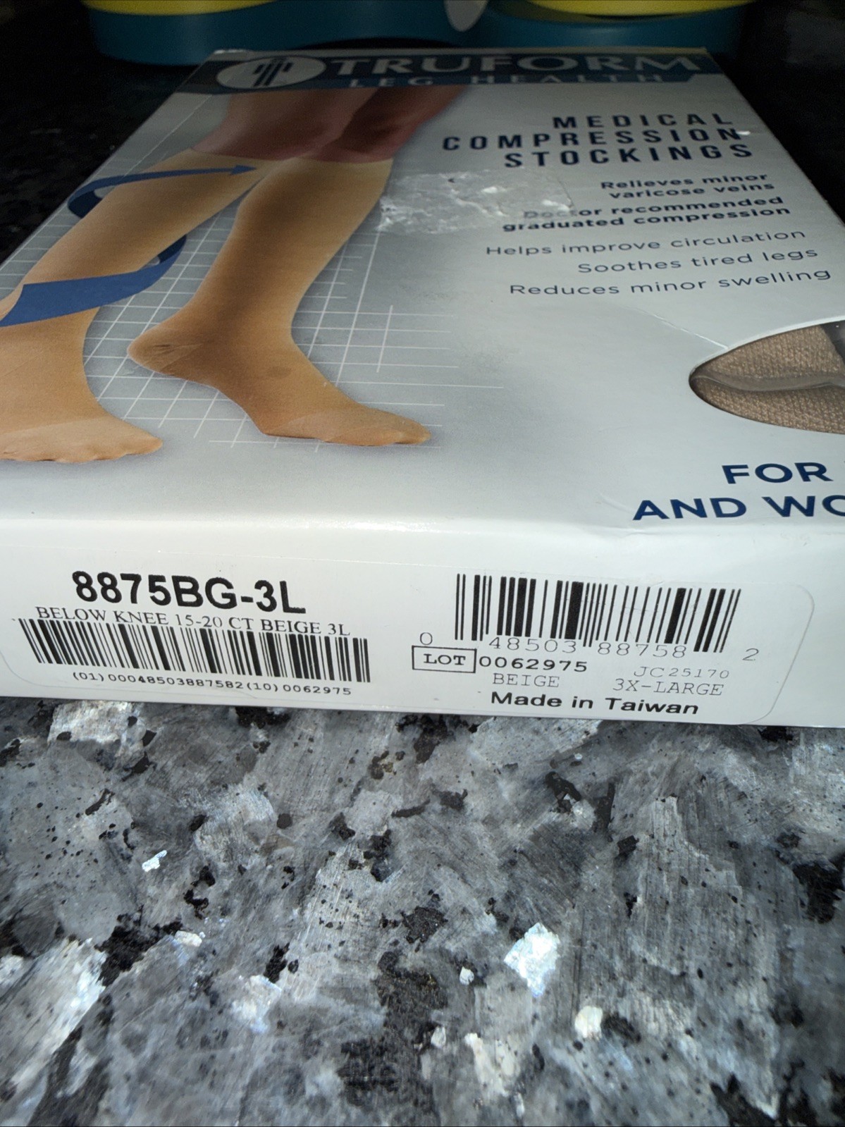 Truform Leg Health Support Stockings🧦15-20 Compression Beige KneeHigh 8875BG-3L
