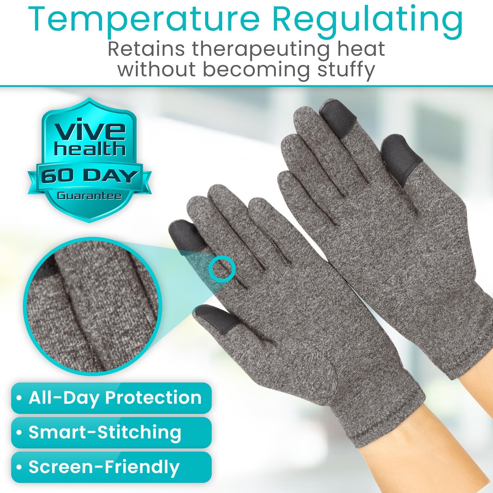 Vive Compression Arthritis Gloves Small Grey Full Finger