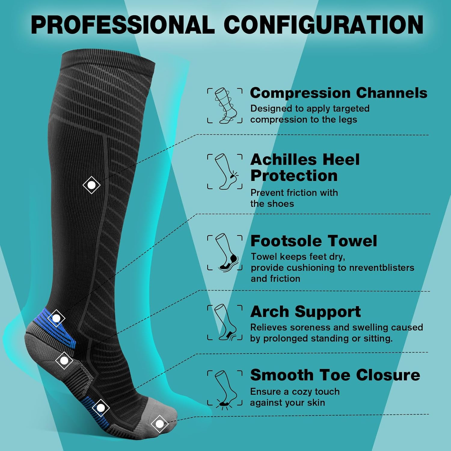 Compression Socks for Men & Women (2/4/6 Pairs) 20-30 Mmhg Graduated Compression